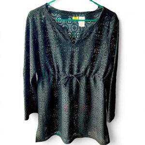 Islander swimsuit coverup black lace mini length drawstring size medium